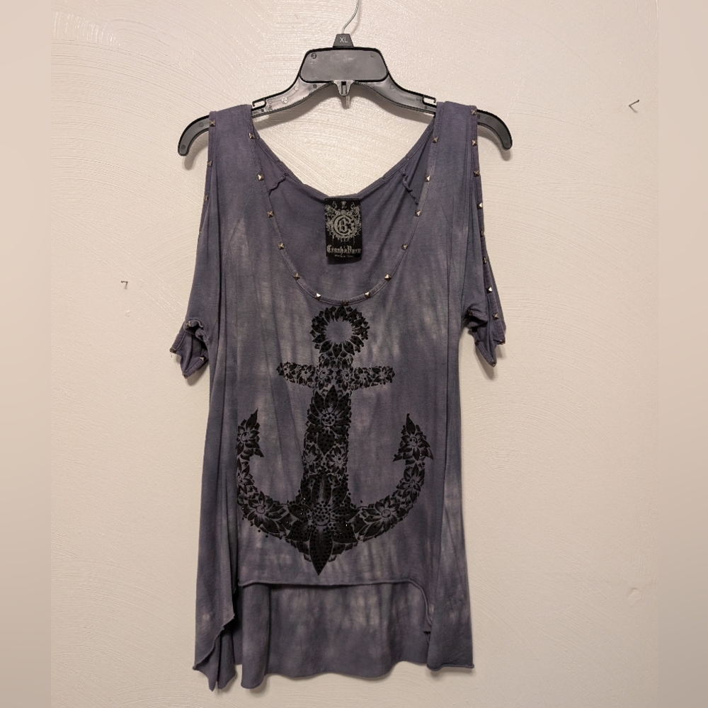 Gray & Black Tye Dye Cold Shoulder Top